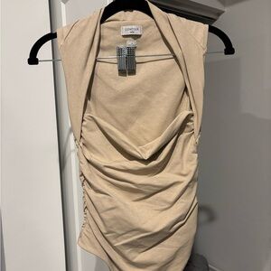 Aritzia Contour Sleeveless Draped Bodysuit in Beige